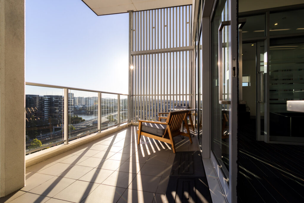 a photo of the balcony on level 13 at brisbane common ground.