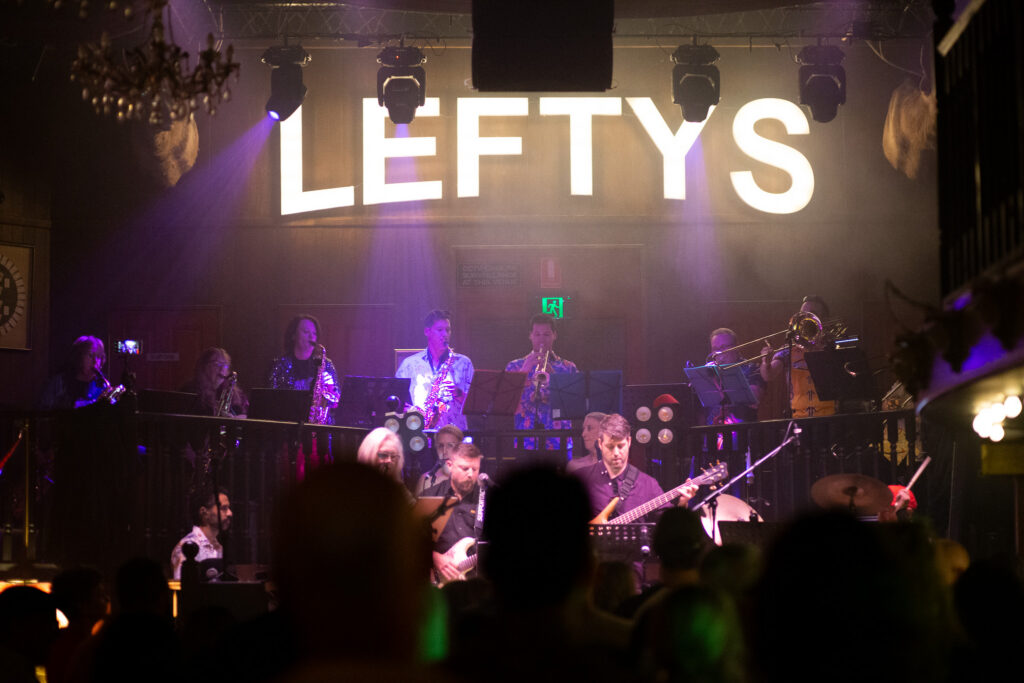 The band The Fried Okras performing at Lefty's Music Hall.